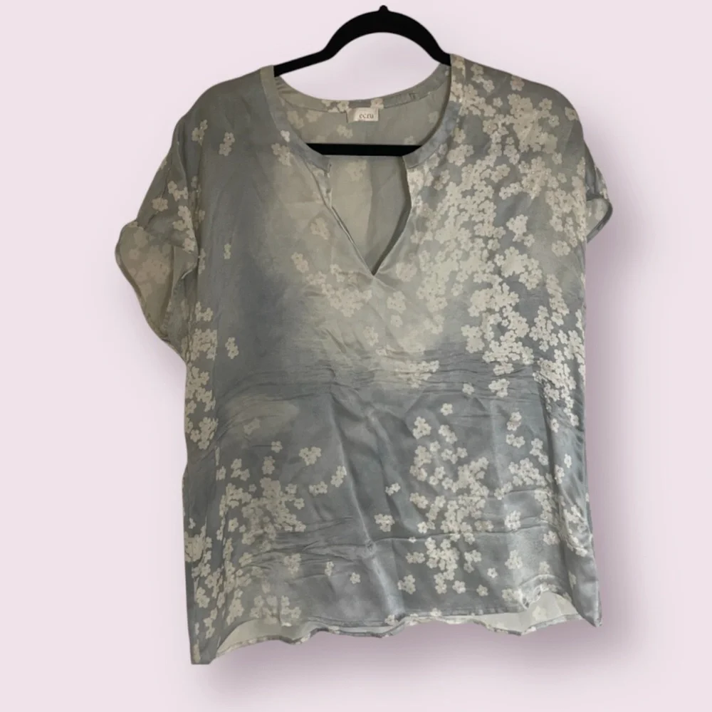 Cloud Floral Flower Sky Beaded Embroidered Boho Hipster Work Business Blouse Top